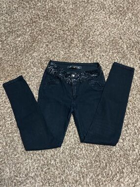Black Women's Jeggings with Decorative Waistband